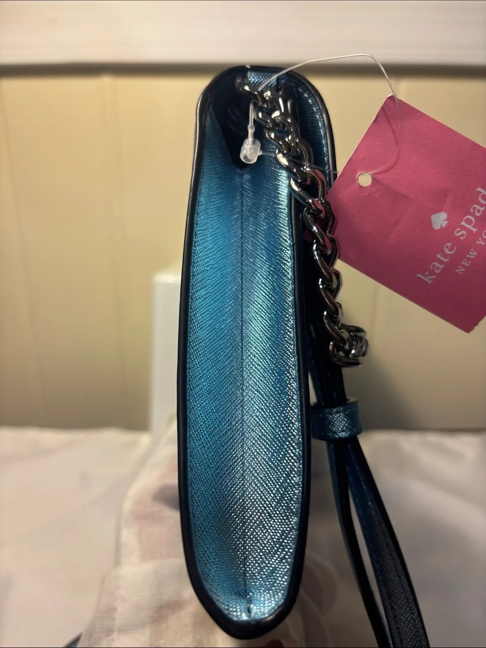NWT Kate Spade Tinsel Flap Crossbody in Frosty Sky Blue – Incl Factory Packing!